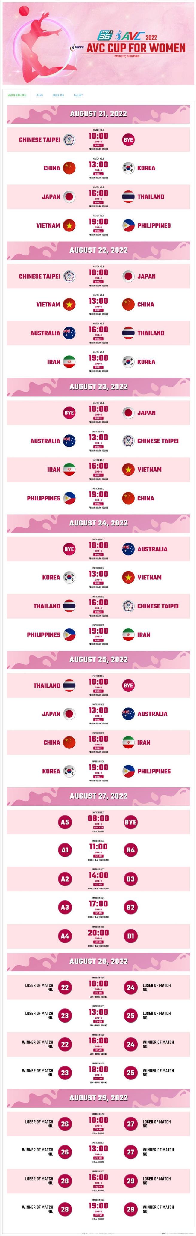 女排亚洲杯2022赛程表名单